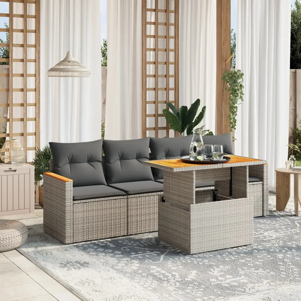 Set Divano da Giardino 5 pz con Cuscini Grigio in Polyrattan