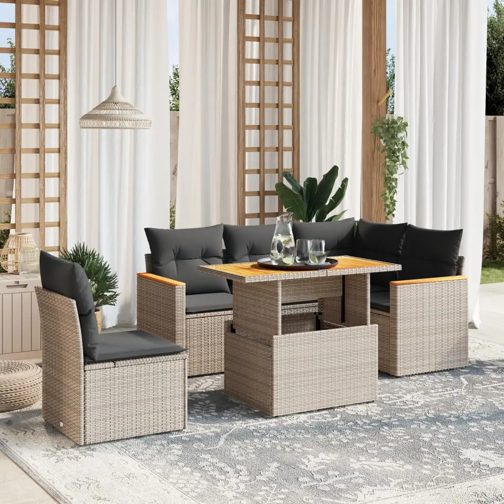 Set Divano da Giardino 6 pz con Cuscini Grigio in Polyrattan