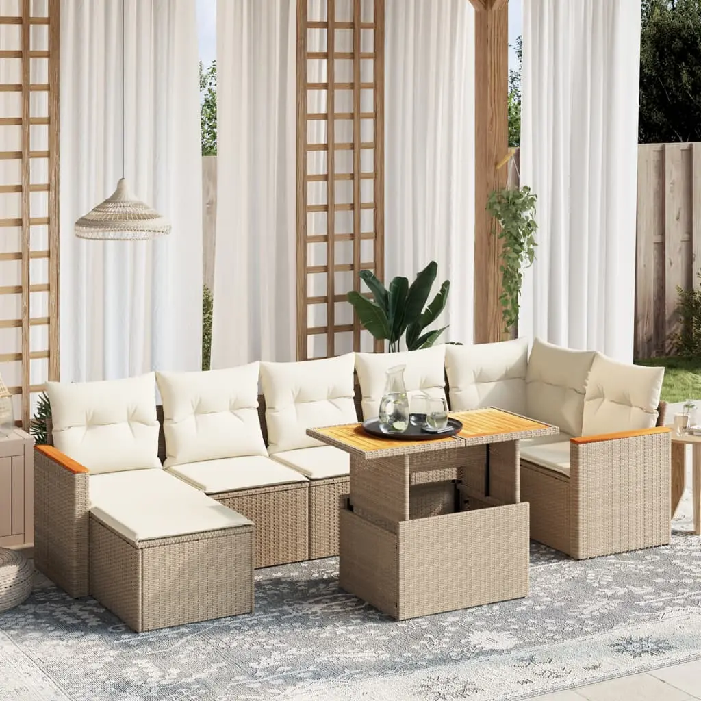 Set Divano da Giardino 8 pz con Cuscini Beige in Polyrattan