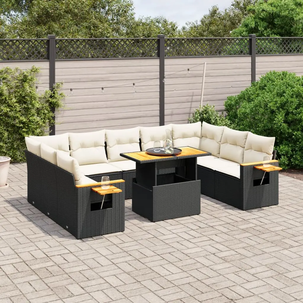 Set Divani da Giardino 11 pz con Cuscini in Polyrattan Nero