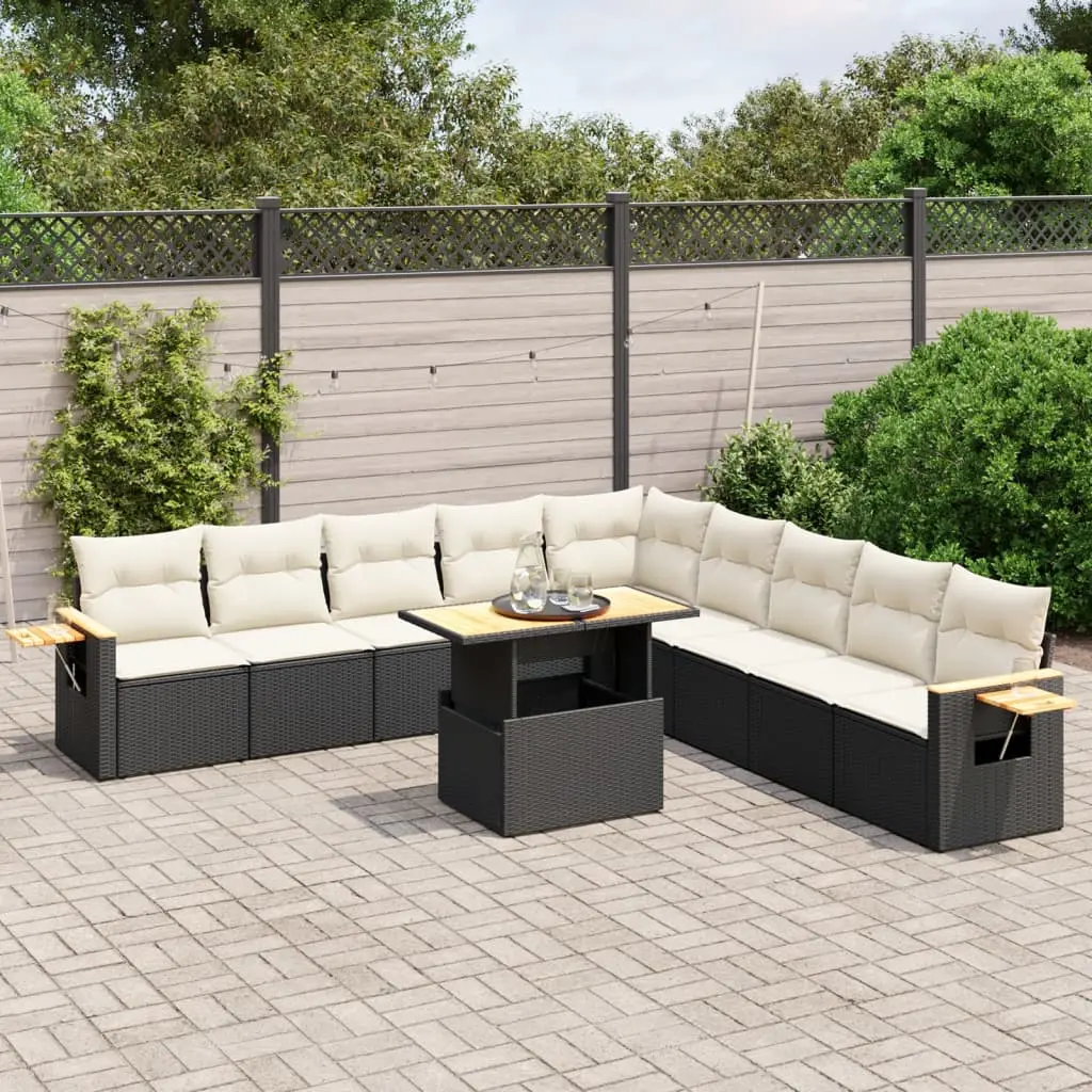 Set Divani da Giardino 11 pz con Cuscini in Polyrattan Nero