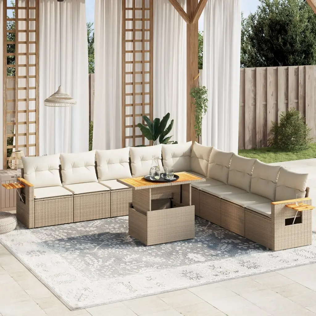 Set Divani da Giardino 11 pz con Cuscini Beige in Polyrattan