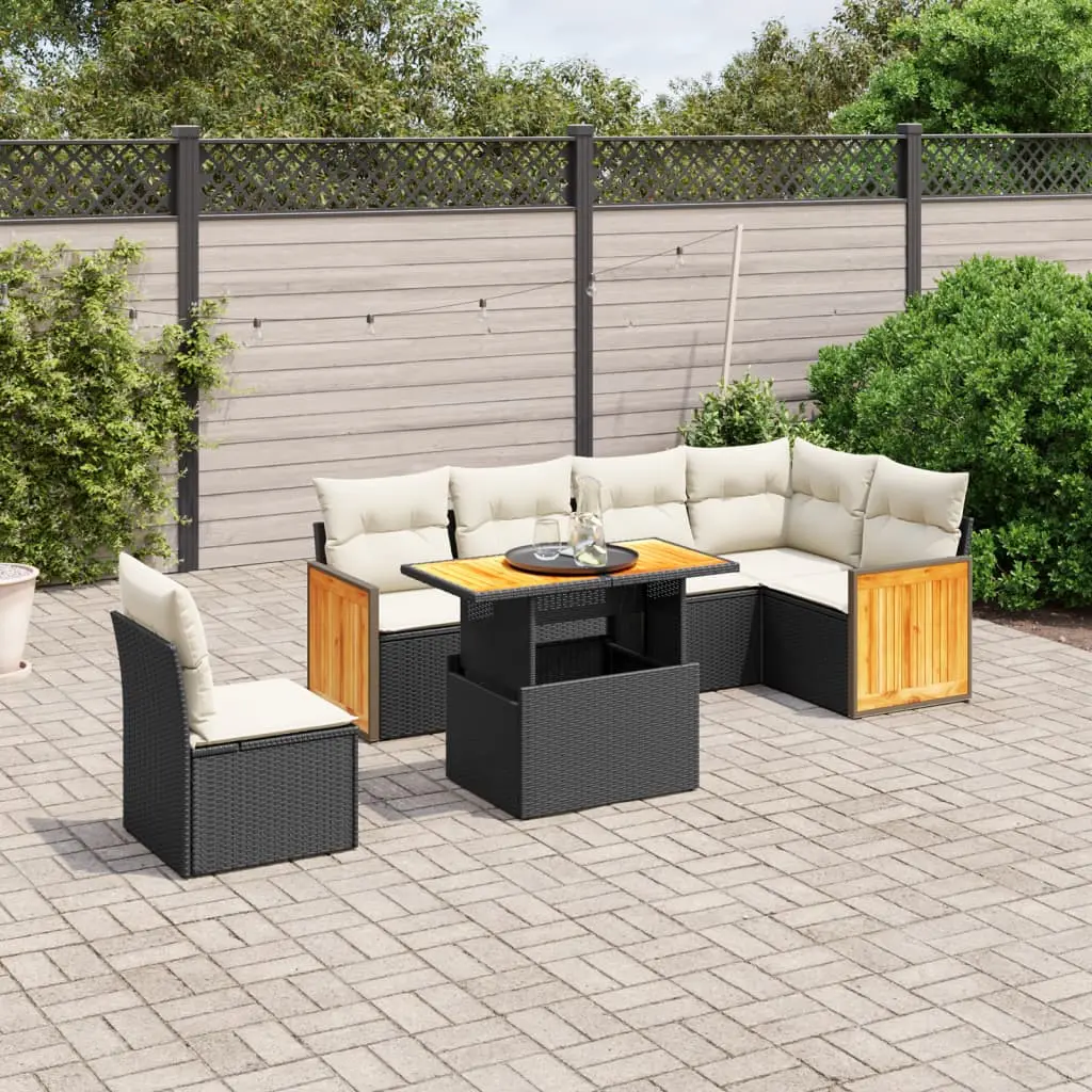 Set Divani da Giardino con Cuscini 7pz Nero Polyrattan