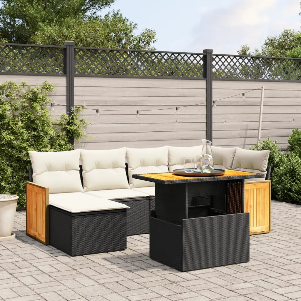 Set Divani da Giardino con Cuscini 7pz Nero Polyrattan