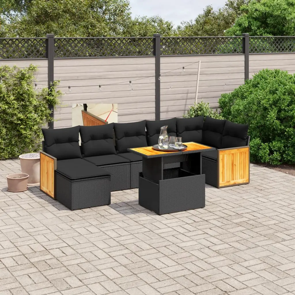 Set Divani da Giardino con Cuscini 8 pz Nero in Polyrattan