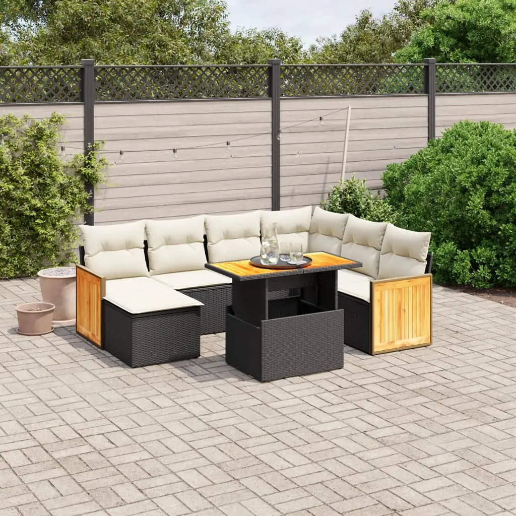 Set Divani da Giardino con Cuscini 8 pz Nero in Polyrattan