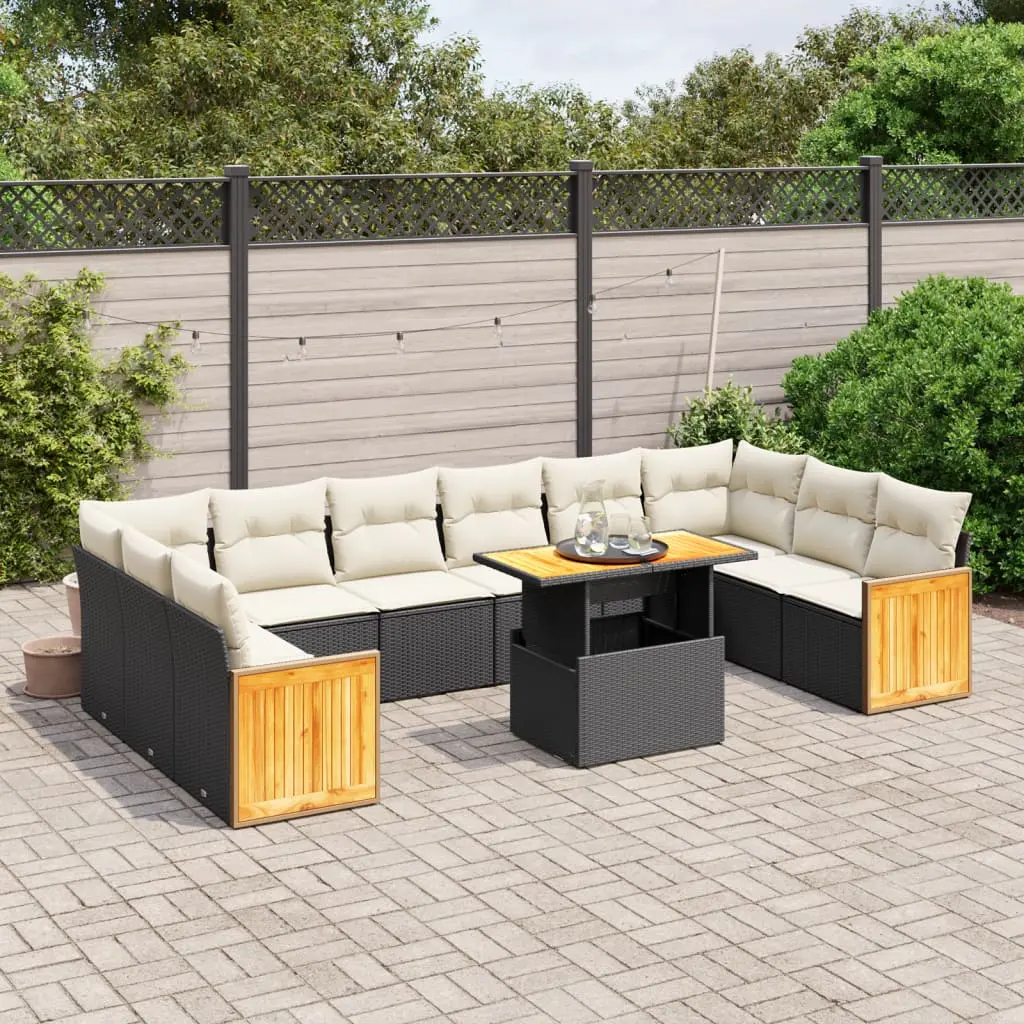 Set Divani da Giardino 11 pz con Cuscini in Polyrattan Nero