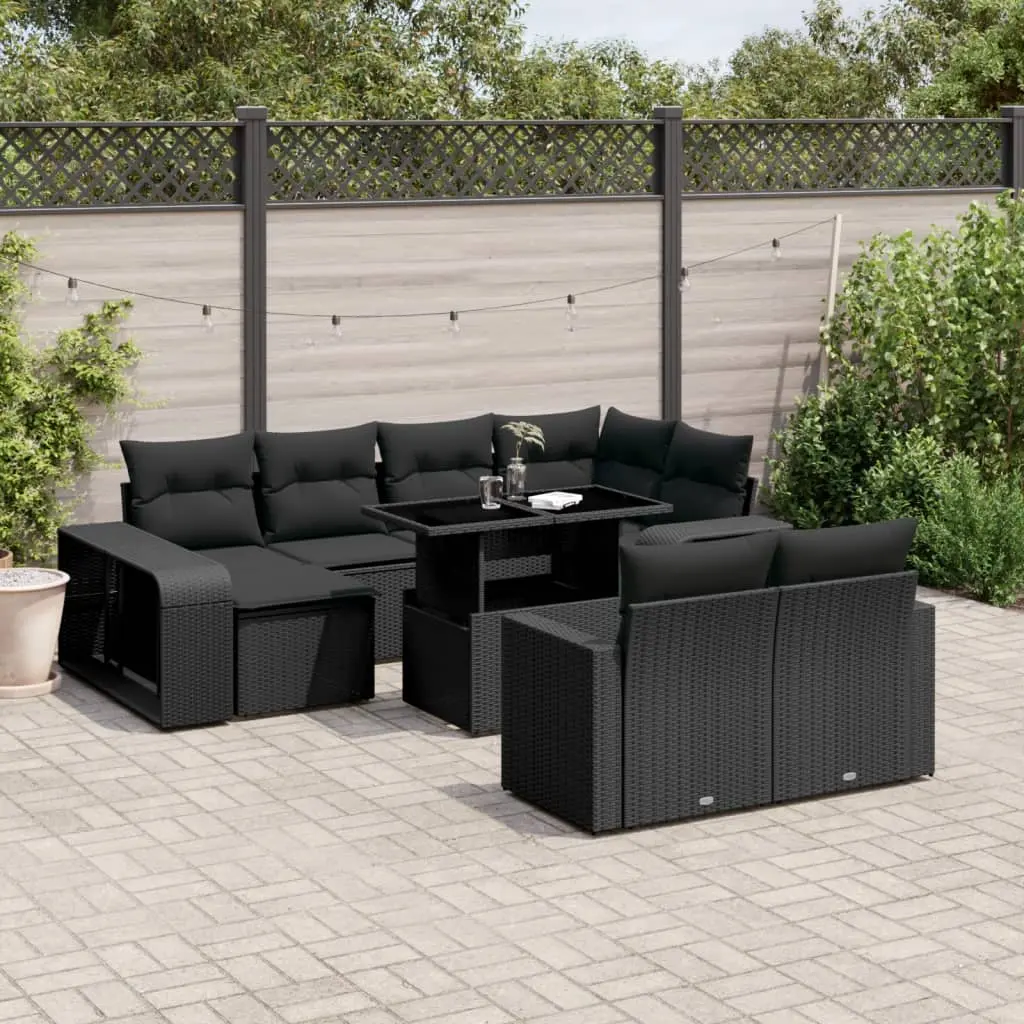 Set Divani da Giardino 11 pz con Cuscini in Polyrattan Nero