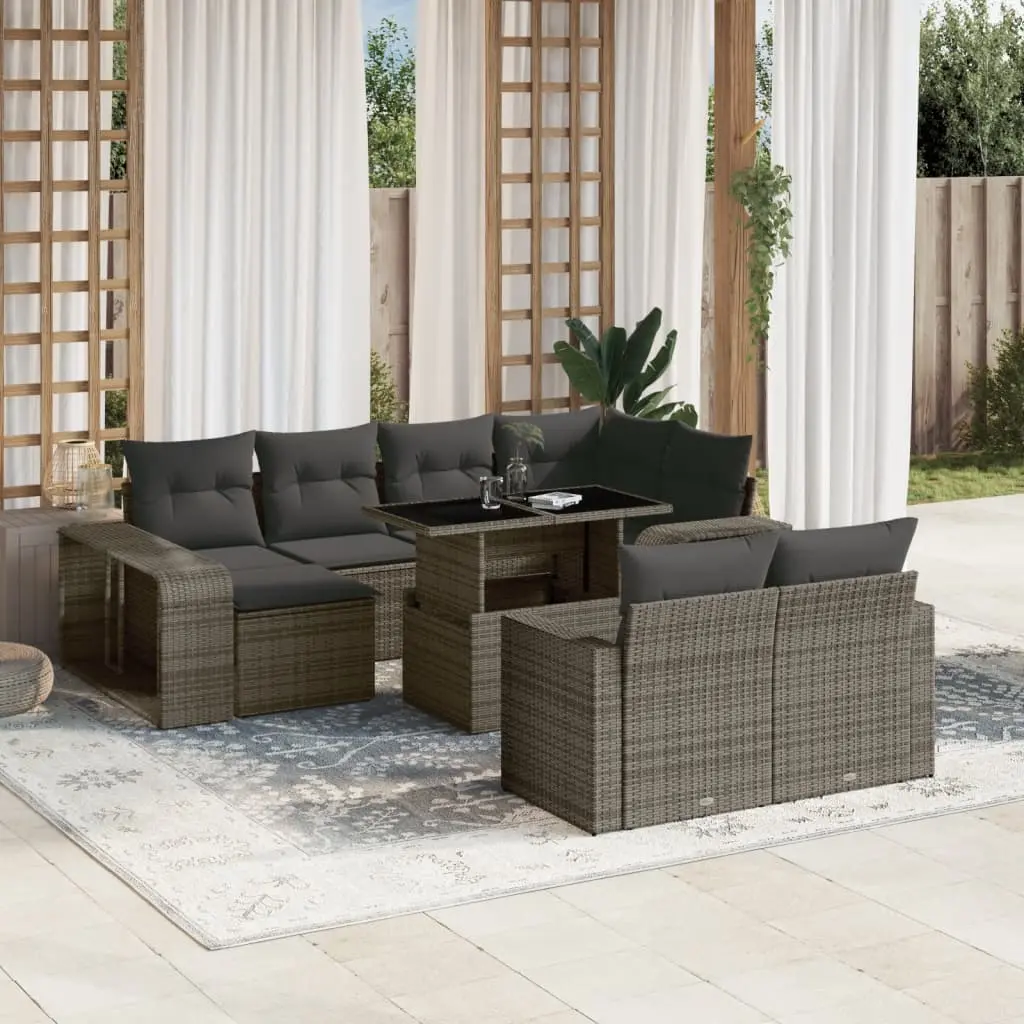 Set Divani da Giardino 11 pz con Cuscini in Polyrattan Grigio