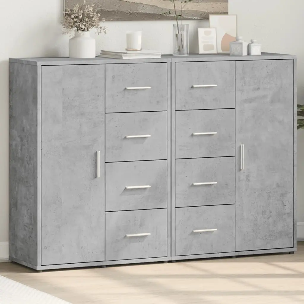 Credenze 2 pz Grigio Cemento 60x31x84 cm in Legno Multistrato