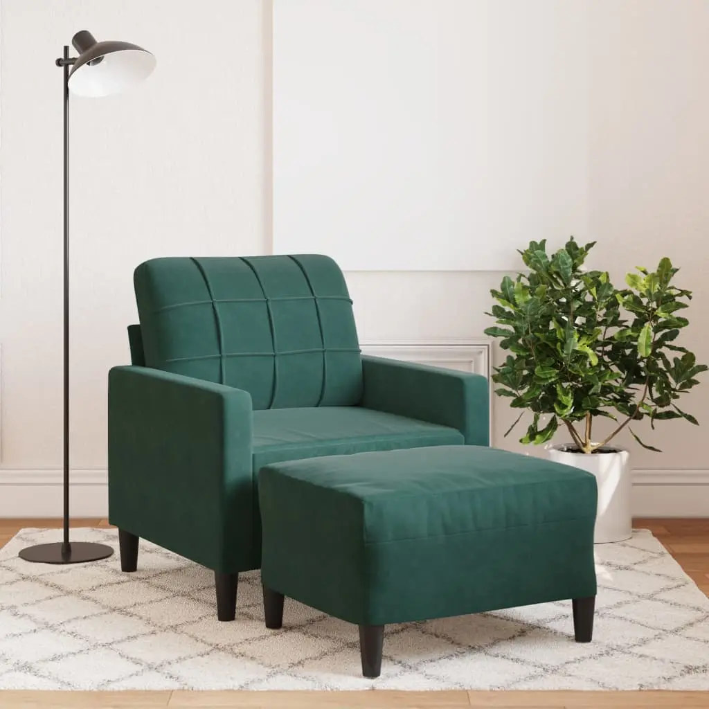 Poltroncina con Poggiapiedi Verde Scuro 60 cm in Velluto