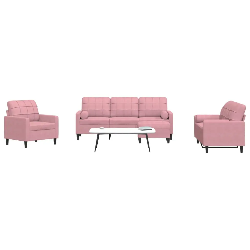 Set di Divani 4 pz con Cuscini e Rinforzi rosa in Velluto