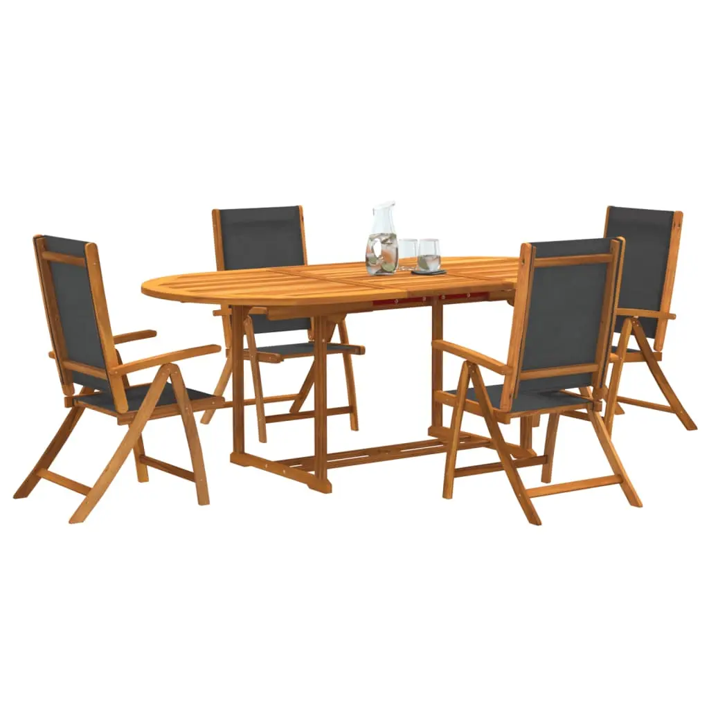 Set Pranzo da Giardino 5pz Legno Massello di Acacia e Textilene