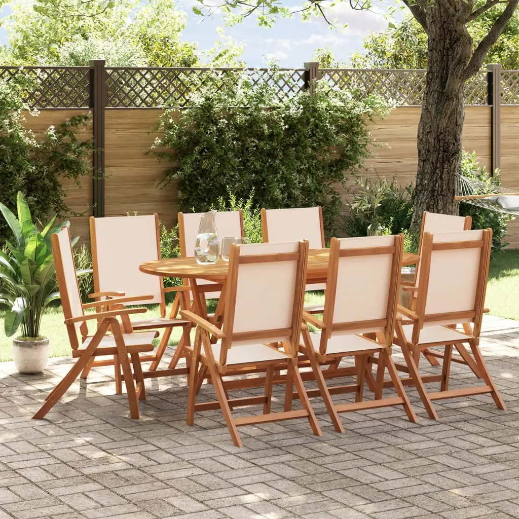 Set Pranzo da Giardino 9pz Legno Massello di Acacia e Textilene