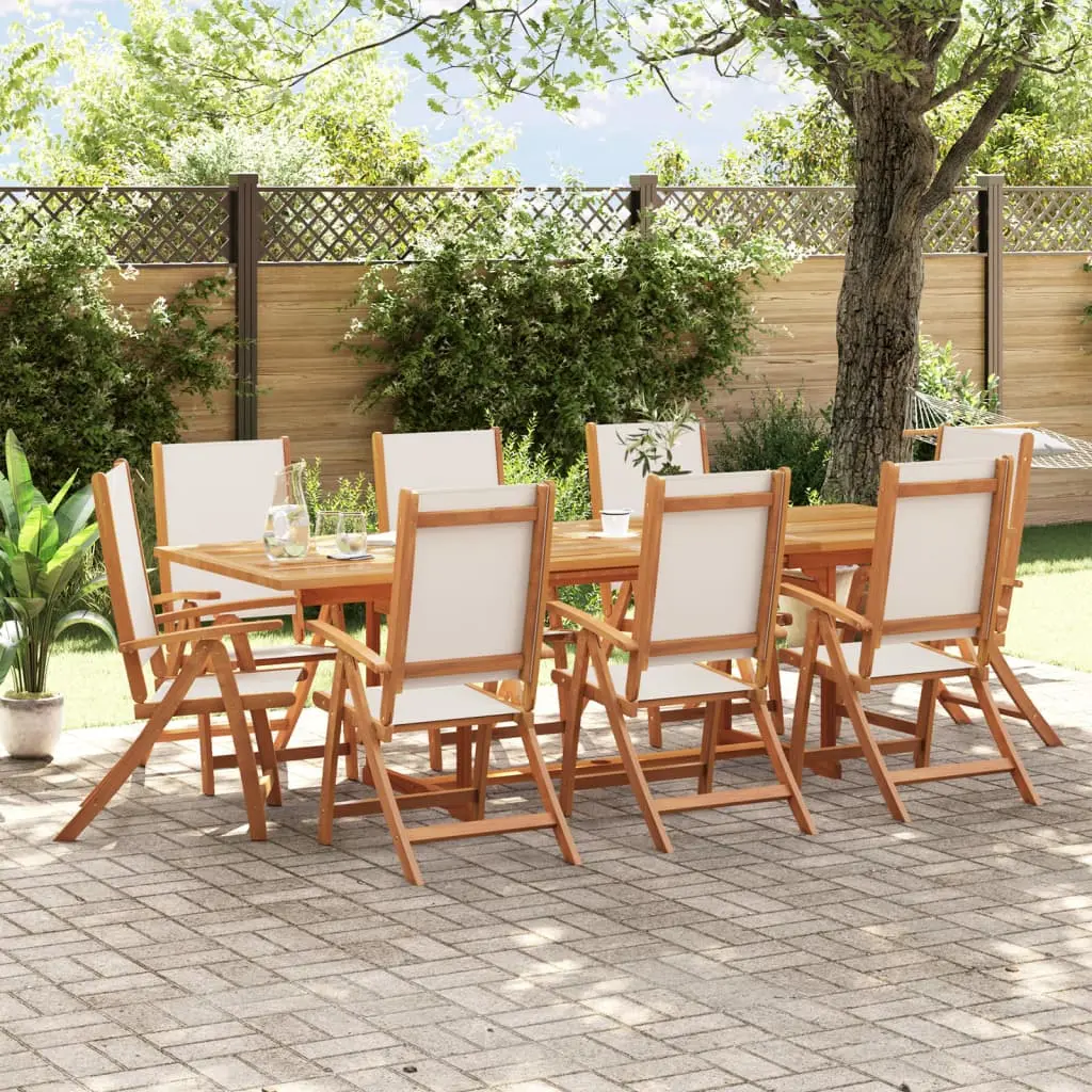 Set Pranzo da Giardino 9pz Legno Massello di Acacia e Textilene