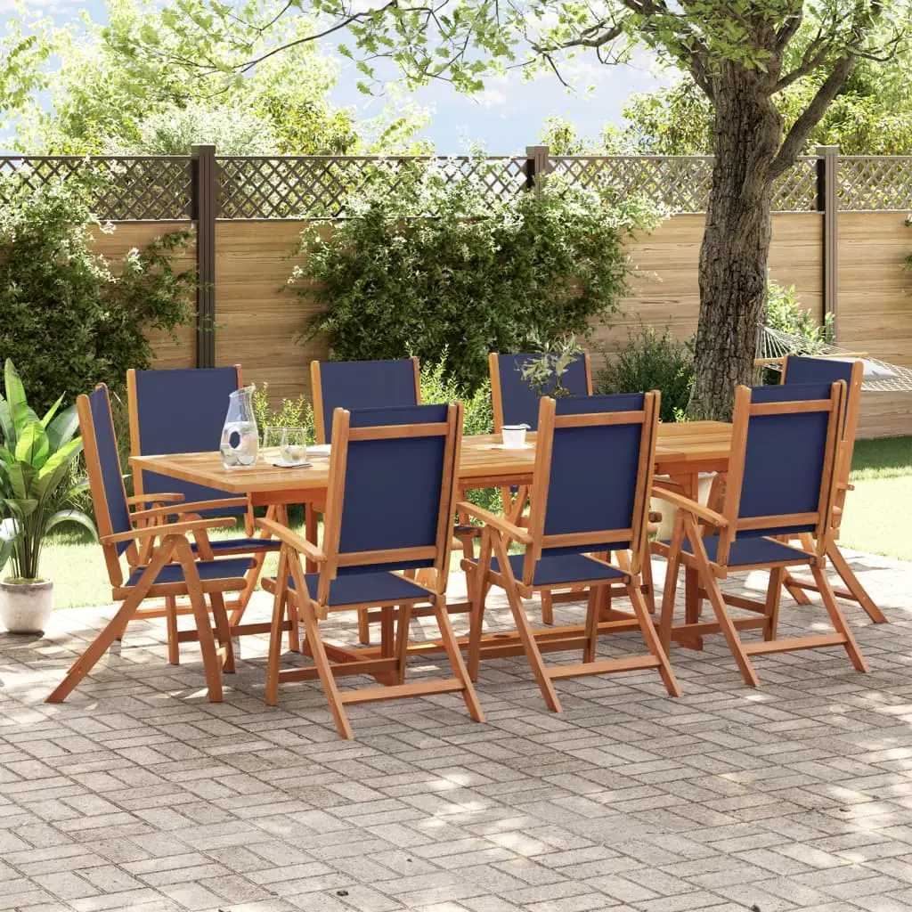 Set Pranzo da Giardino 9pz Legno Massello di Acacia e Textilene