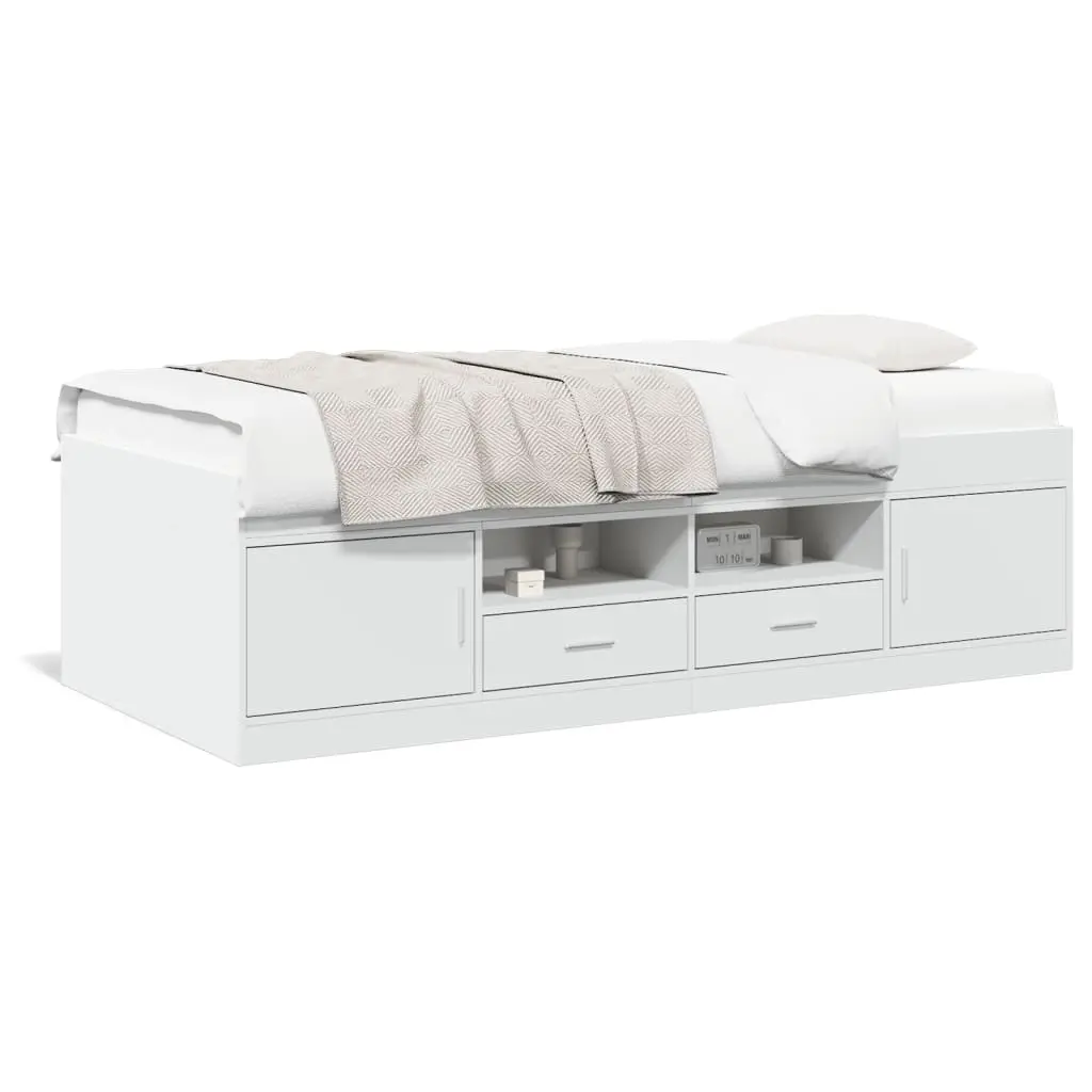 Divano Letto con Cassetti Bianco 90x190 cm in Legno Multistrato