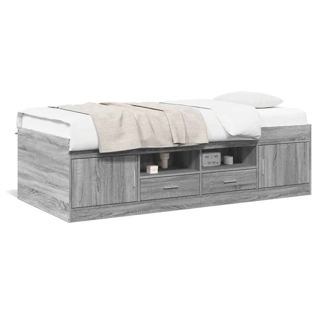 Divano Letto con Cassetti Grigio Sonoma 90x190 cm Multistrato