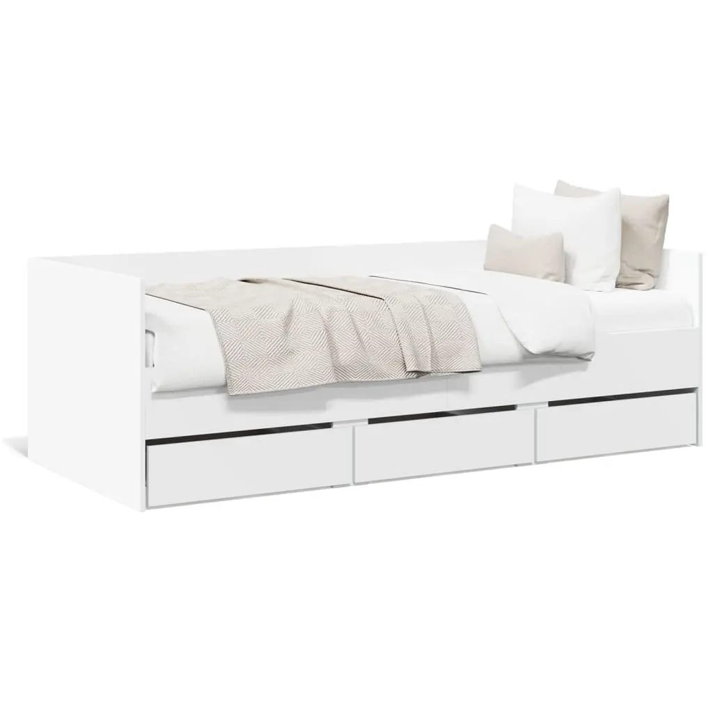 Divano Letto con Cassetti Bianco 90x190 cm in Legno Multistrato