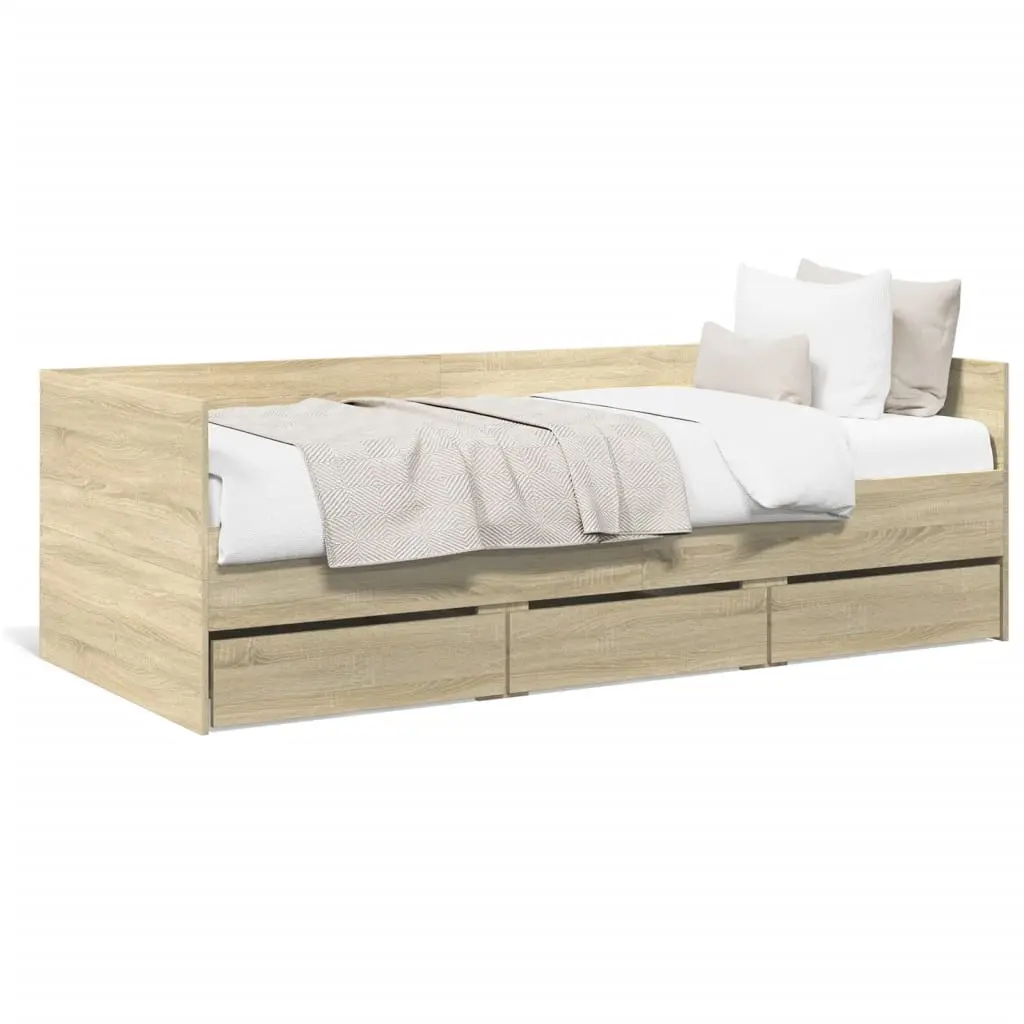 Divano Letto con Cassetti Rovere Sonoma 90x190 cm Multistrato