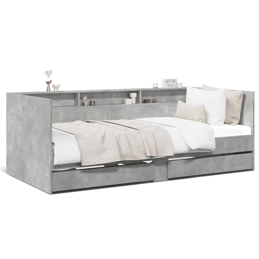 Divano Letto con Cassetti Grigio Cemento 100x200 cm Multistrato