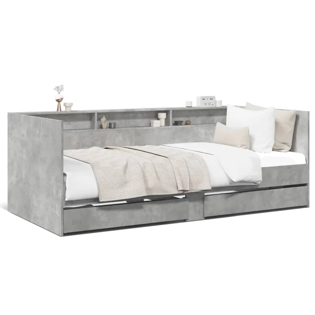 Divano Letto con Cassetti Grigio Cemento 90x200 cm Multistrato