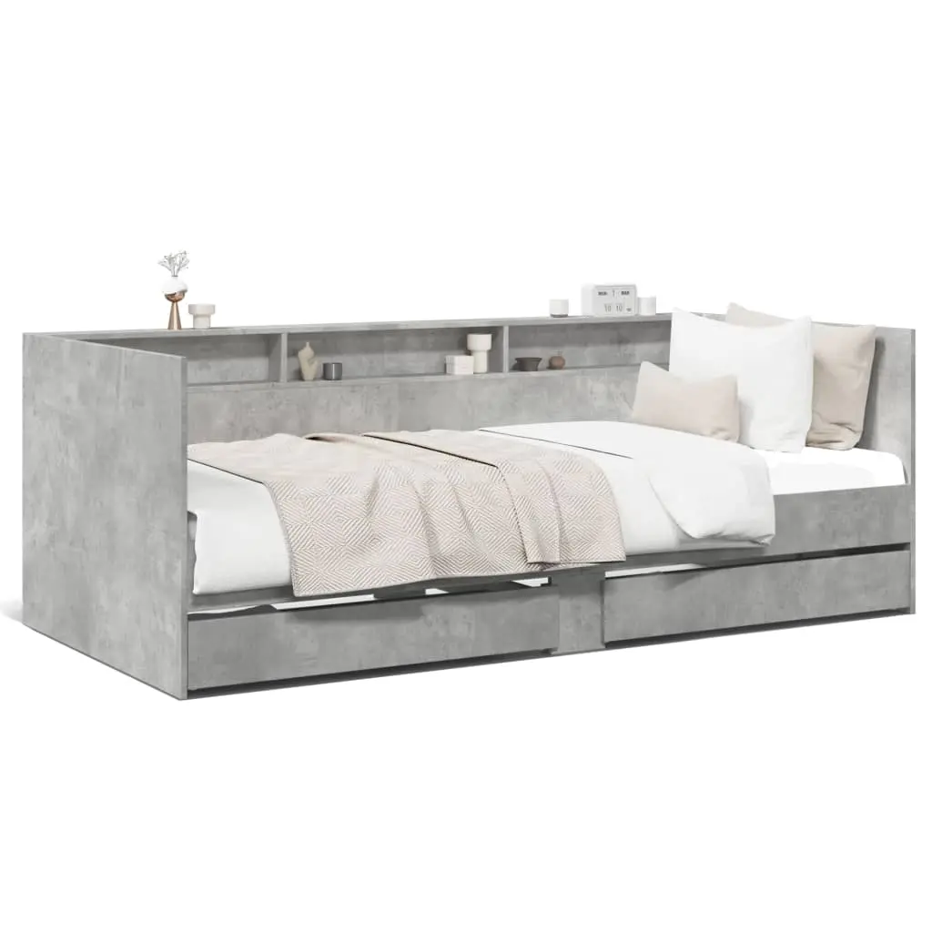 Divano Letto con Cassetti Grigio Cemento 90x190 cm Multistrato