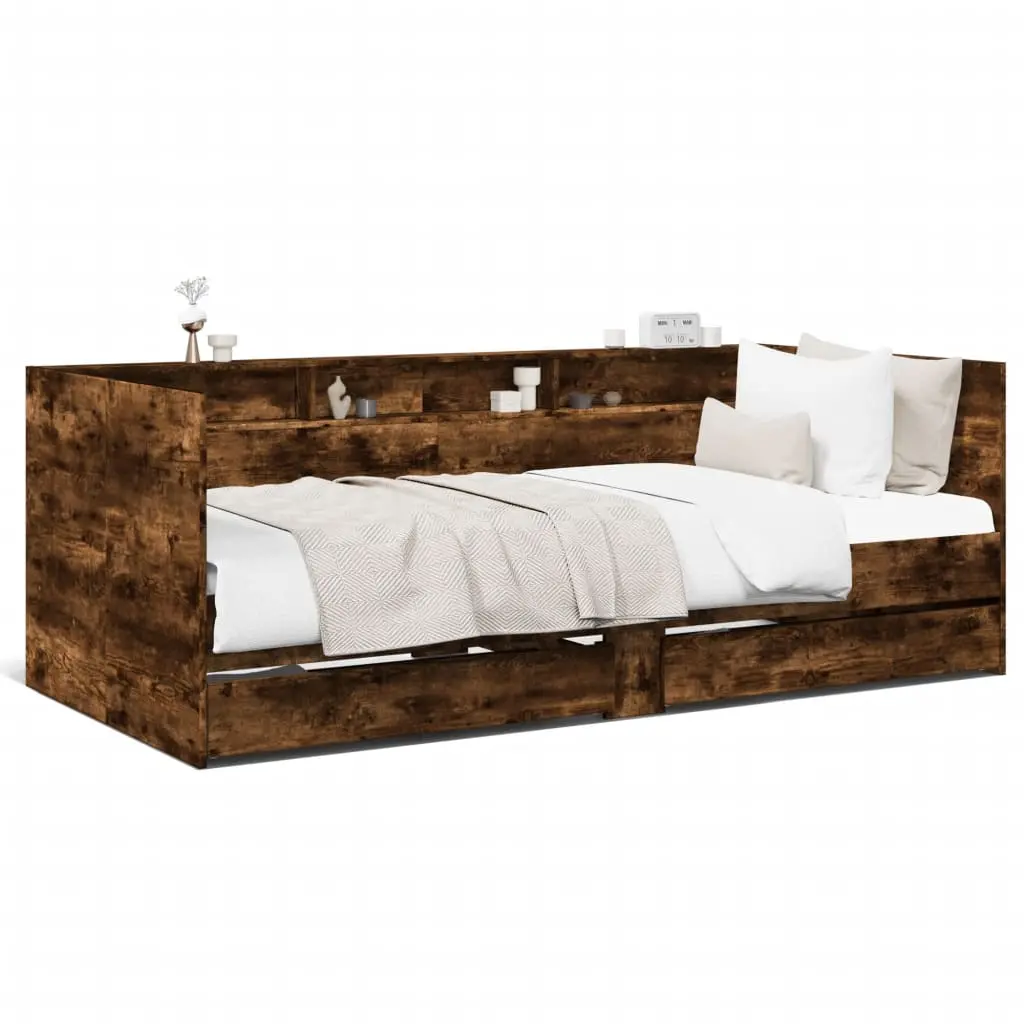 Divano Letto con Cassetti Rovere Fumo 90x190 cm Multistrato