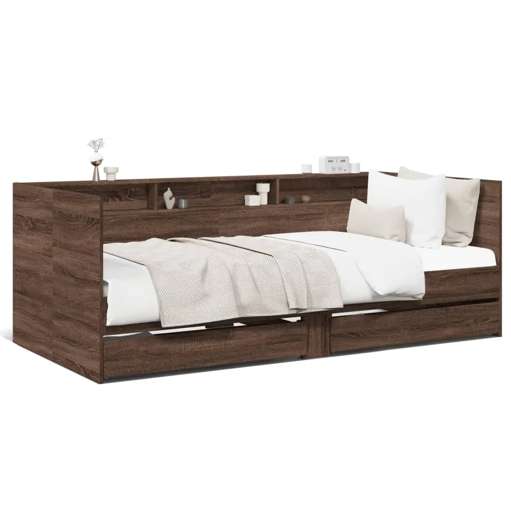 Divano Letto con Cassetti Rovere Marrone 90x190 cm Multistrato