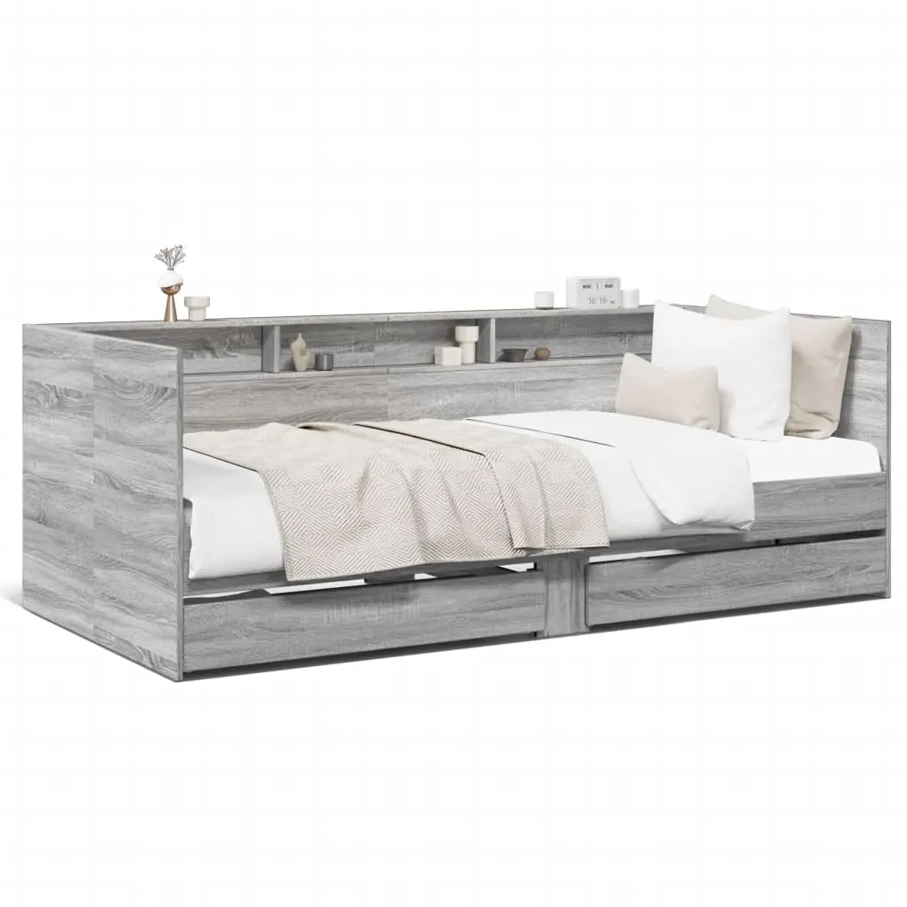 Divano Letto con Cassetti Grigio Sonoma 75x190 cm Multistrato