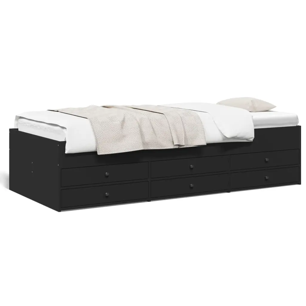 Divano Letto con Cassetti Nero 90x190 cm in Legno Multistrato