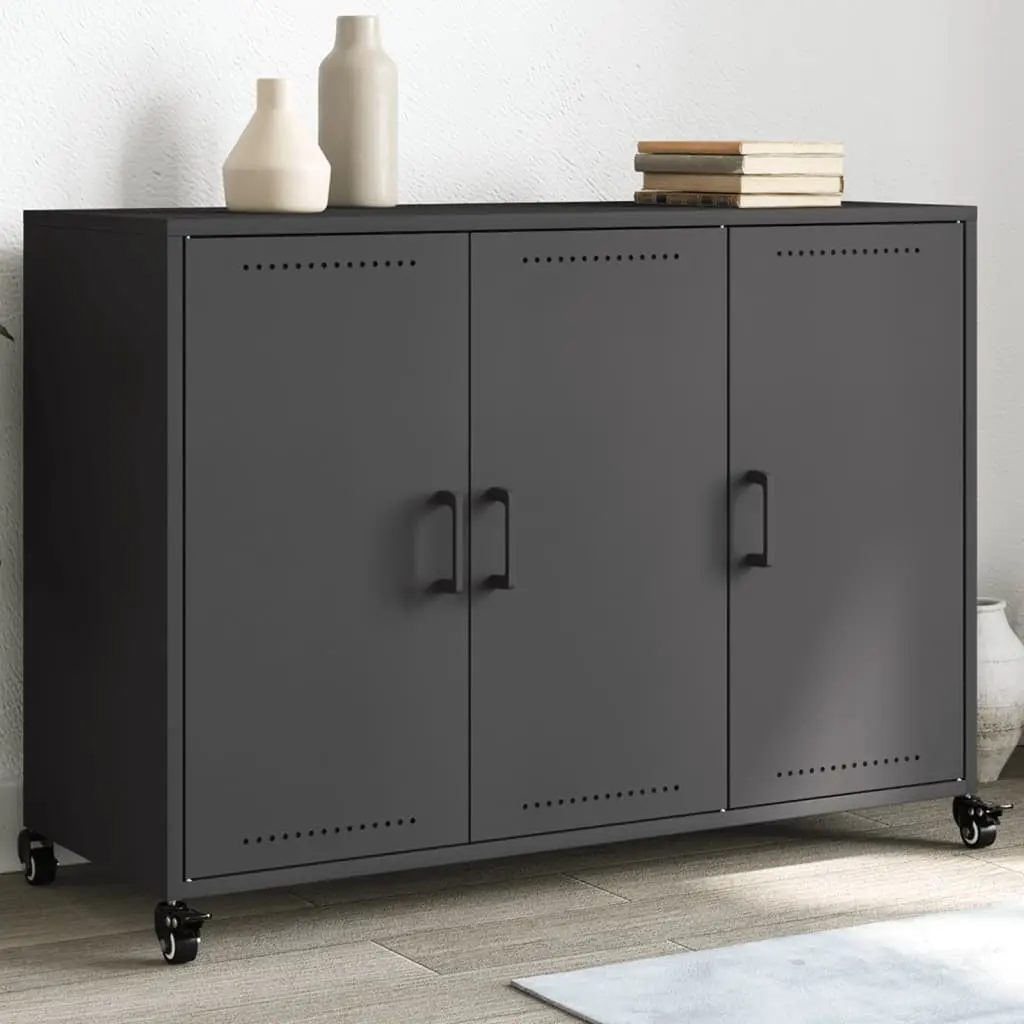 Credenza Nera 100,5x39x72 cm in Acciaio Laminato a Freddo