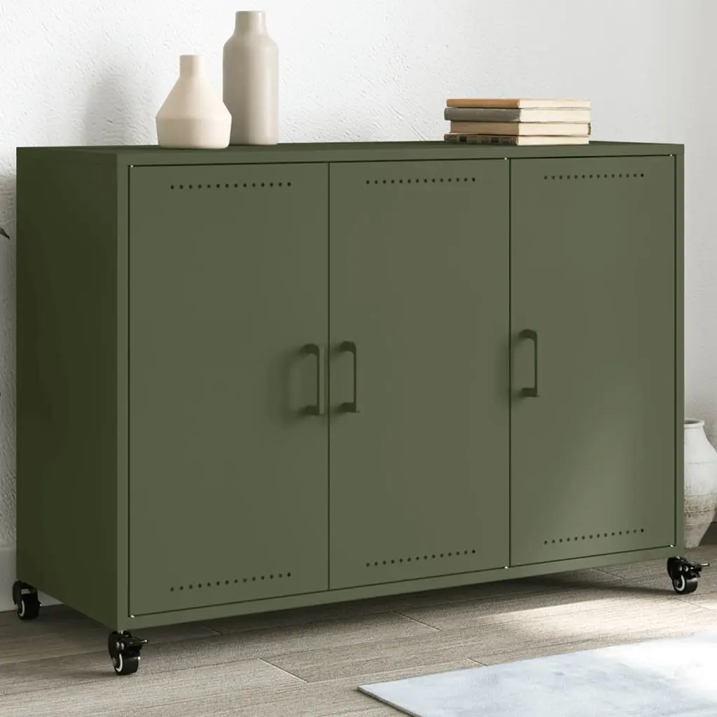 Credenza Verde Oliva 100,5x39x72 cm Acciaio Laminato a Freddo