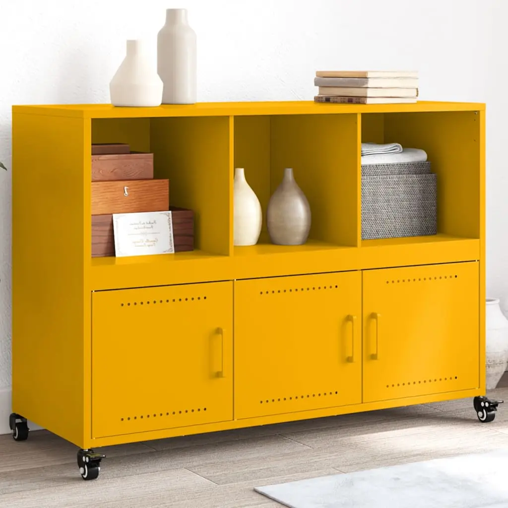 Credenza Giallo Senape 100,5x39x72 cm Acciaio Laminato a Freddo