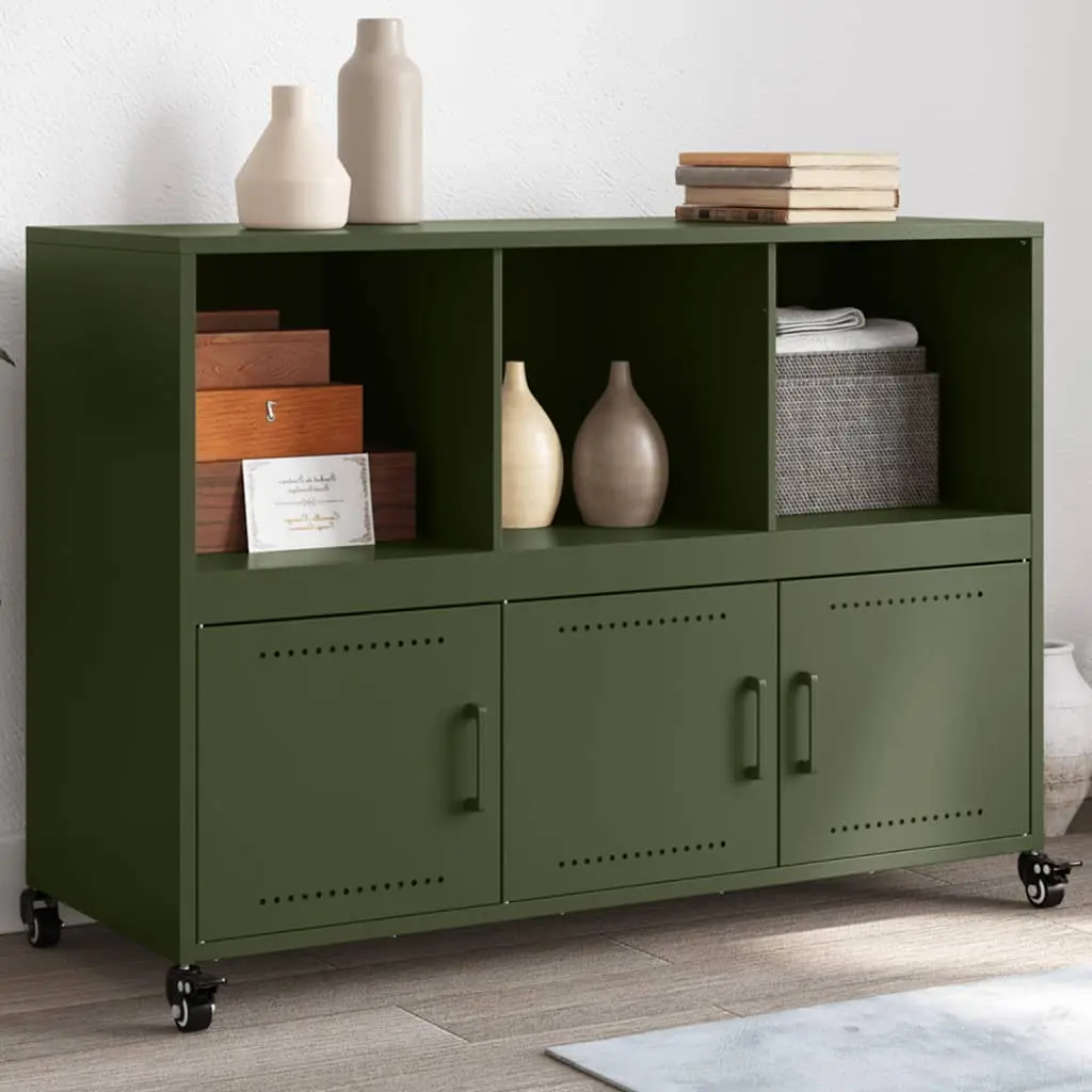 Credenza Verde Oliva 100,5x39x72 cm Acciaio Laminato a Freddo