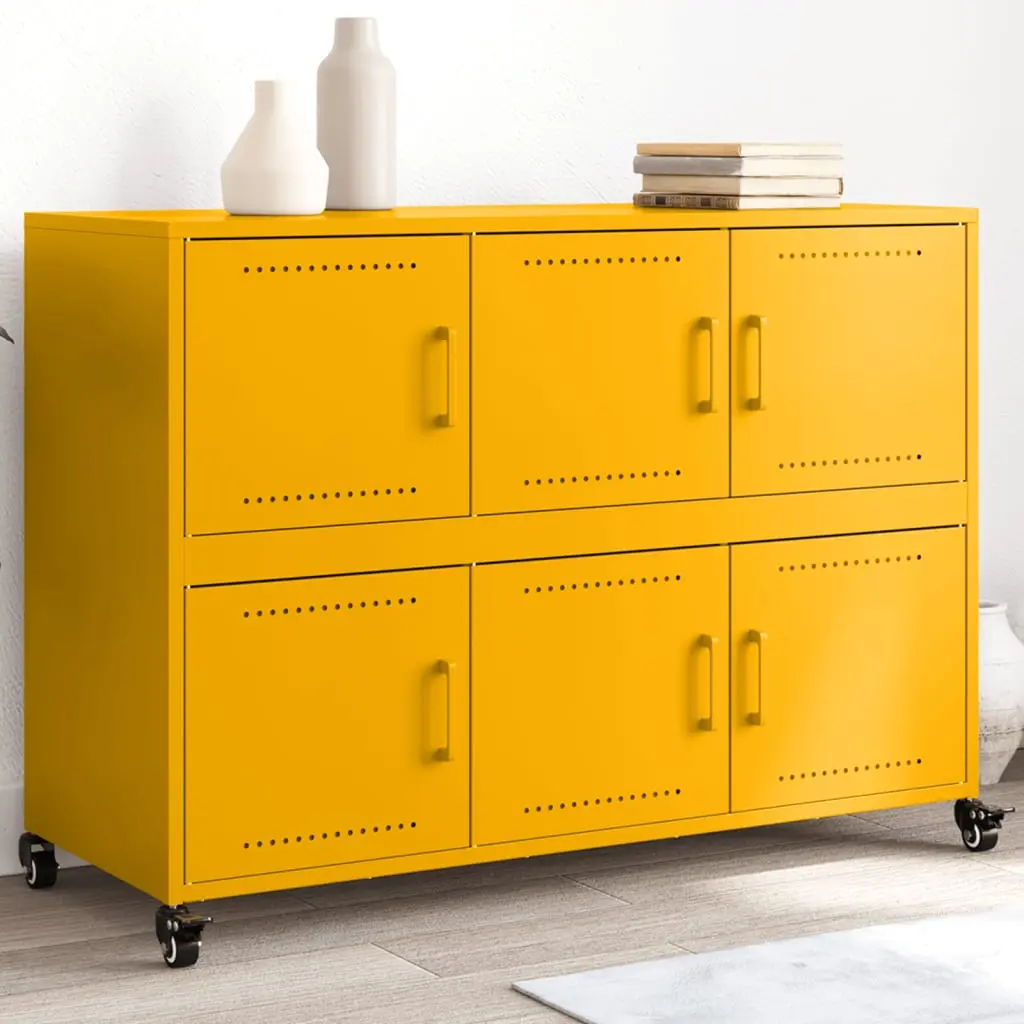 Credenza Giallo Senape 100,5x39x72 cm Acciaio Laminato a Freddo