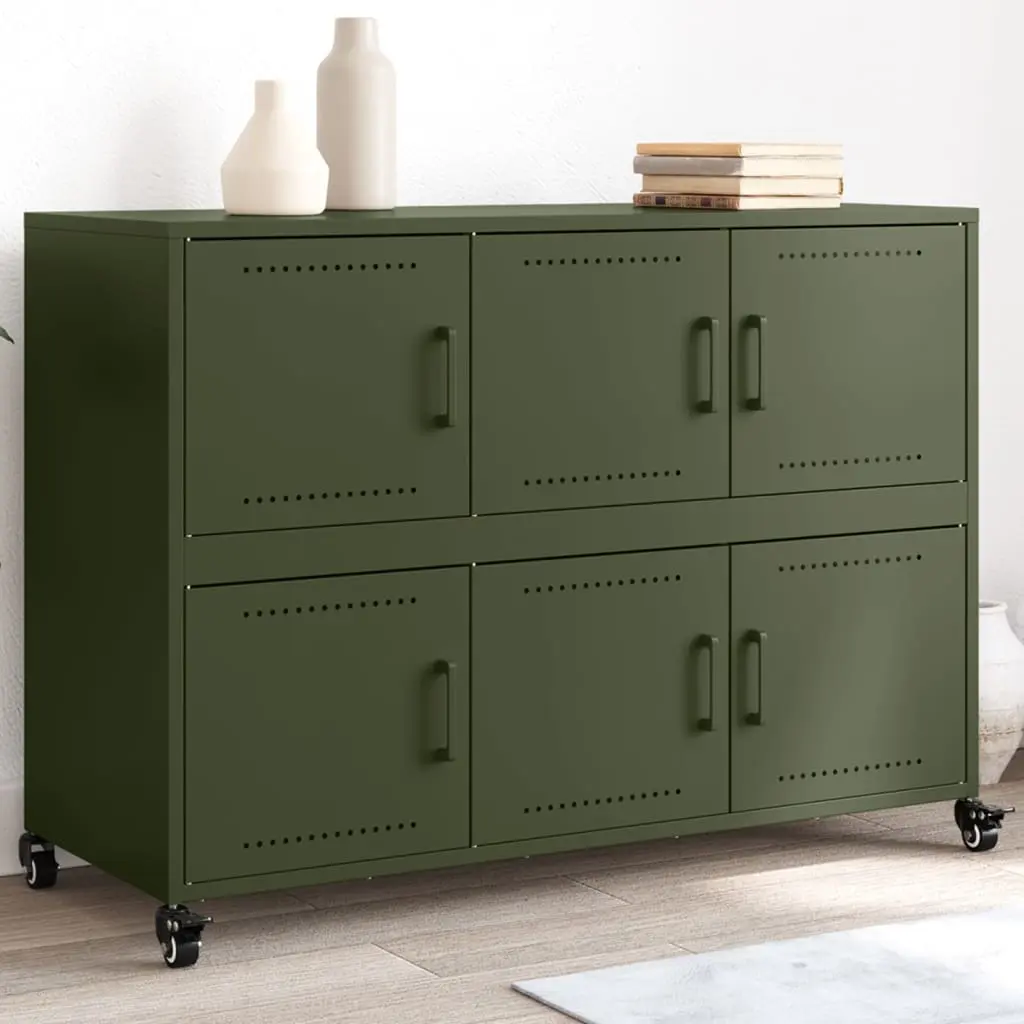 Credenza Verde Oliva 100,5x39x72 cm Acciaio Laminato a Freddo