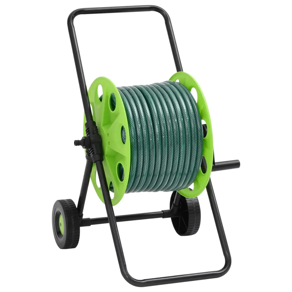 Carrello Avvolgitubo Verde con Set Raccordi Tubo 0,5" 30 m PVC