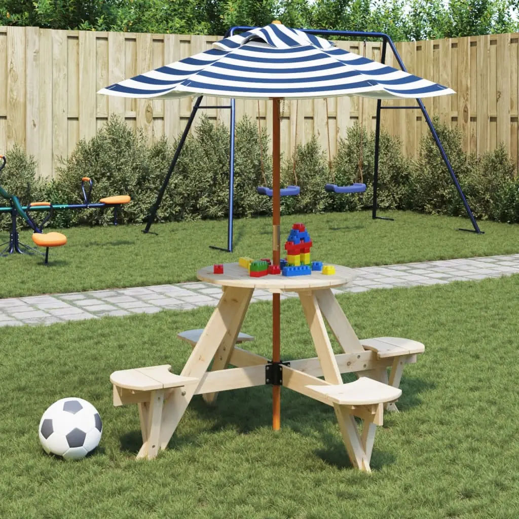 Tavolo Picnic per 4 Bambini con Ombrellone Rotondo Legno Abete