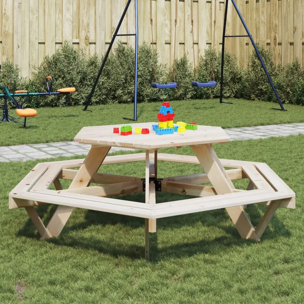 Tavolo da Picnic per 6 Bambini con Panche Esagonale Legno Abete