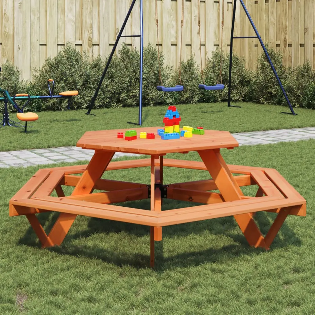 Tavolo da Picnic per 6 Bambini con Panche Esagonale Legno Abete