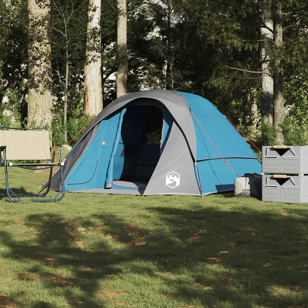 Tenda da Campeggio a Cabina per 4 Persone Blu Impermeabile