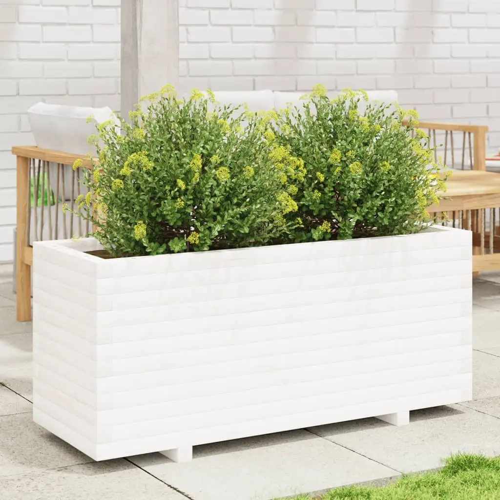 Fioriera da Giardino Bianca 110x40x49,5 cm Legno Massello Pino