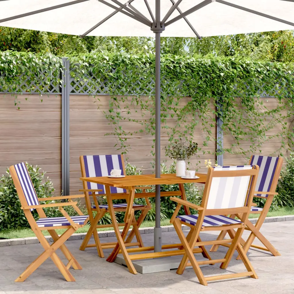 Set Pranzo Giardino 5pz Blu e Bianco Tessuto e Legno Massello