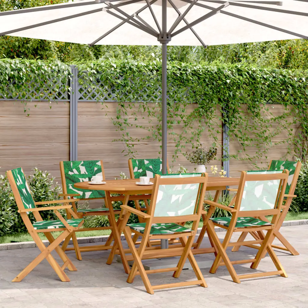 Set Pranzo da Giardino 7 pz Foglie in Tessuto e Legno Massello