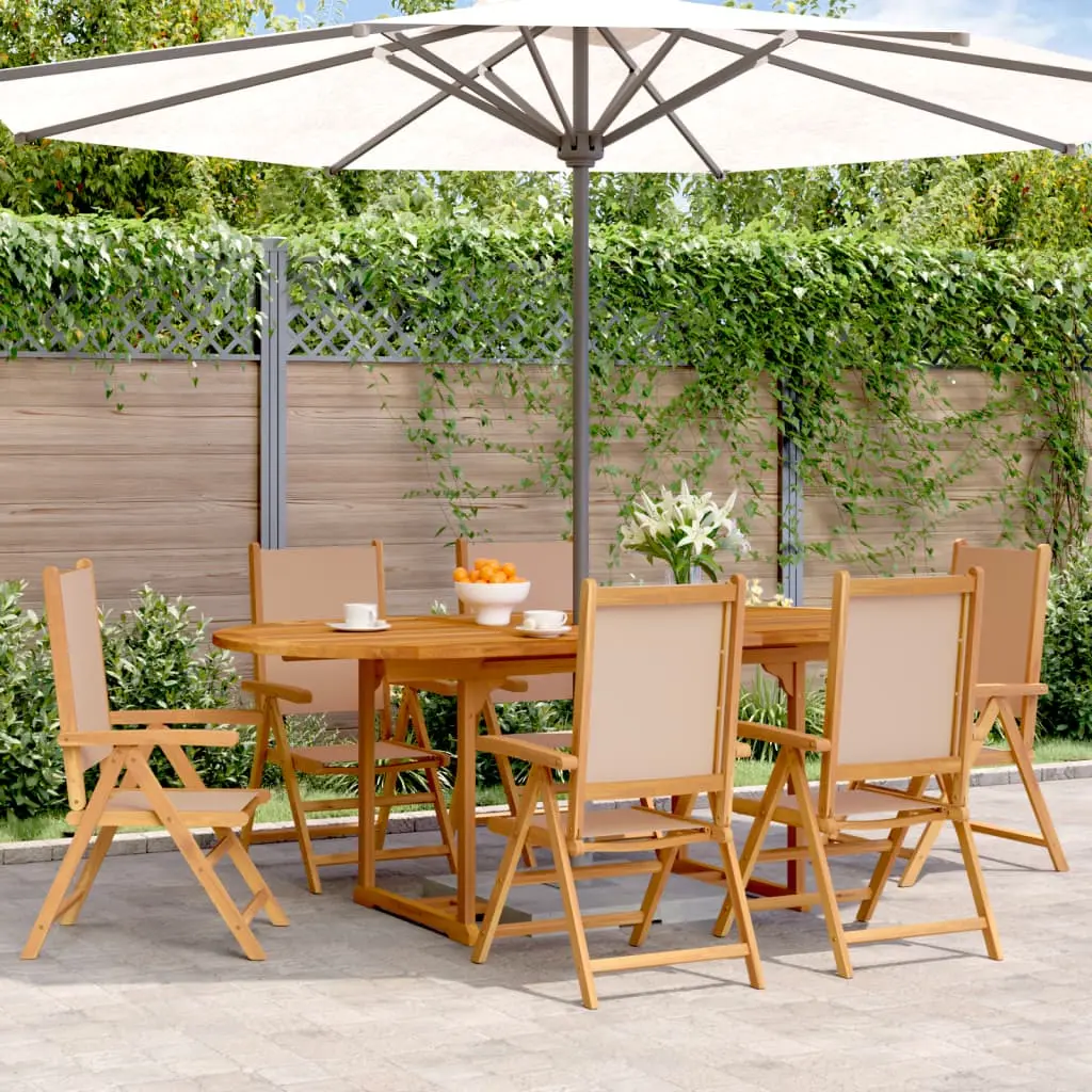 Set da Pranzo da Giardino 7 pz Tortora Tessuto e Legno Massello