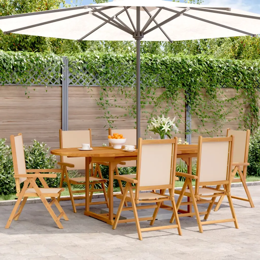 Set Pranzo da Giardino 7 pz Beige in Tessuto e Legno Massello