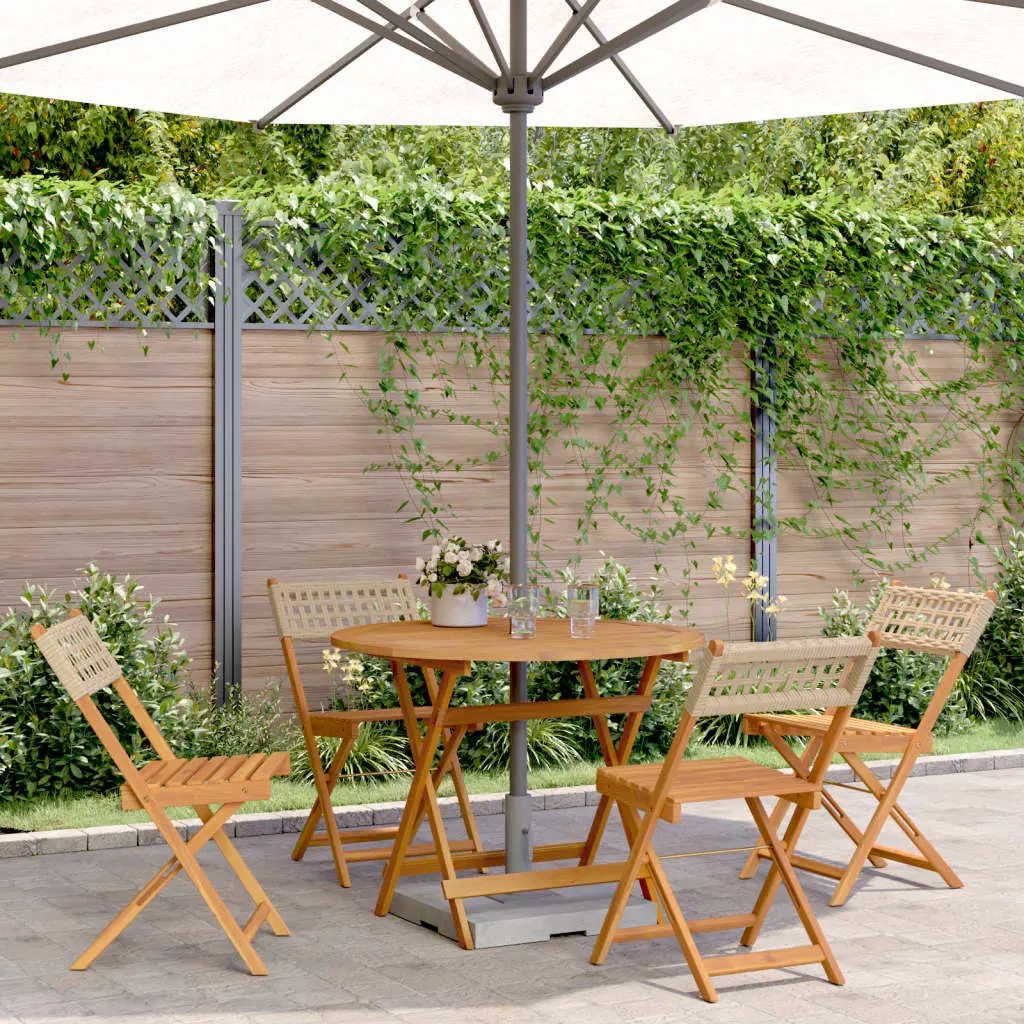 Set Pranzo da Giardino 5 pz Beige Polyrattan e Legno Massello