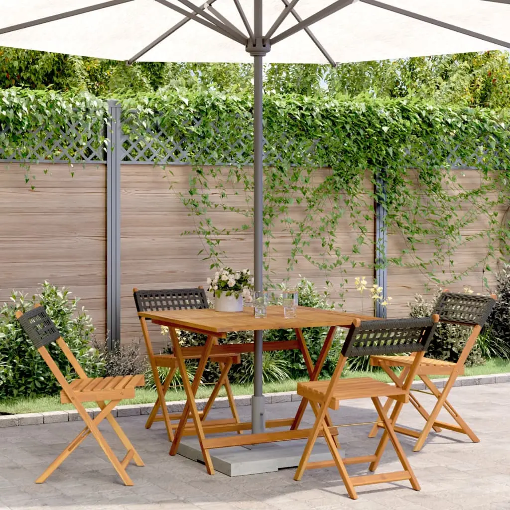 Set da Pranzo per Giardino 5pz Nero Polyrattan e Legno Massello