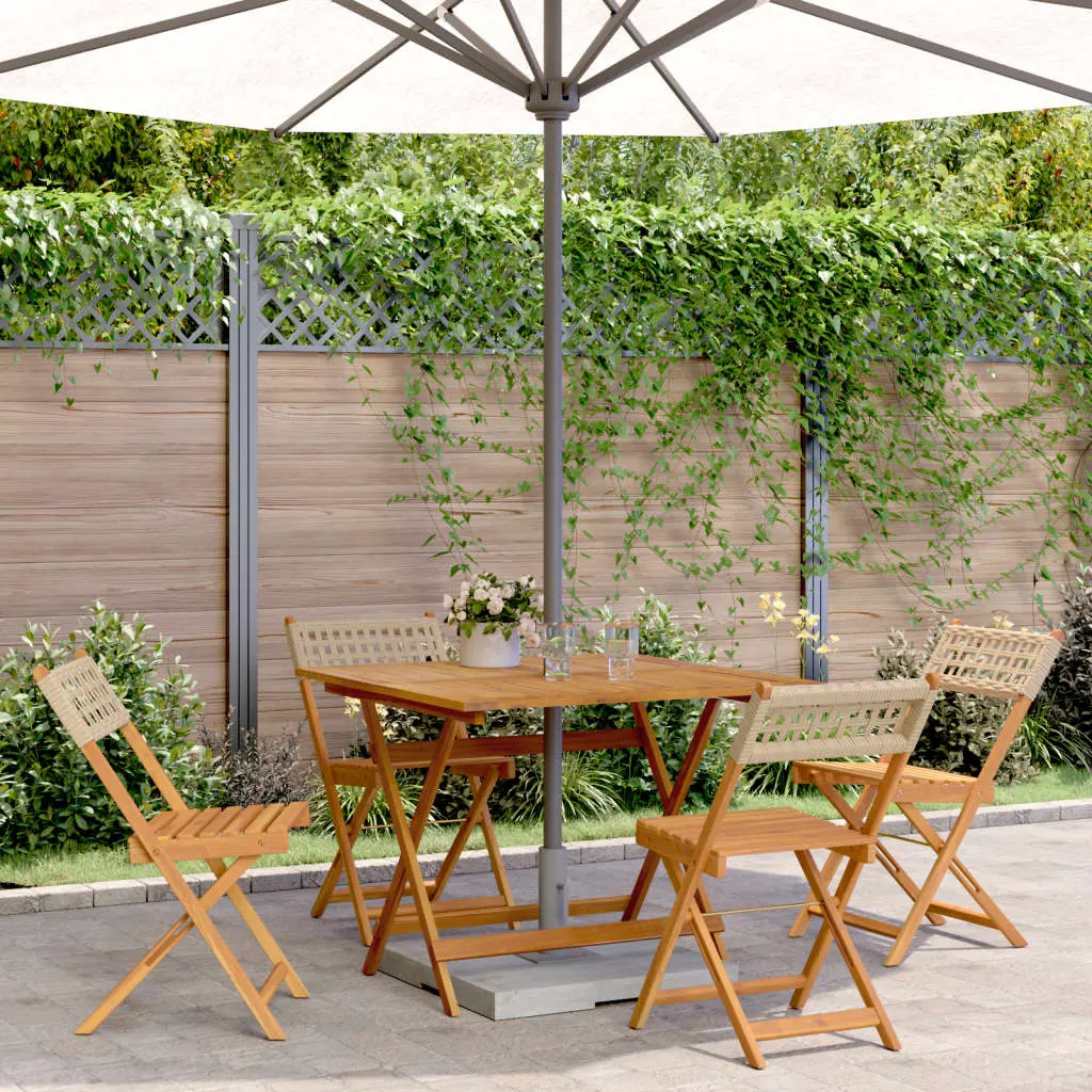 Set Pranzo da Giardino 5 pz Beige Polyrattan e Legno Massello